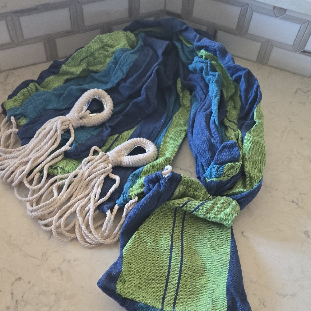 Blue and Green Woven Hammock